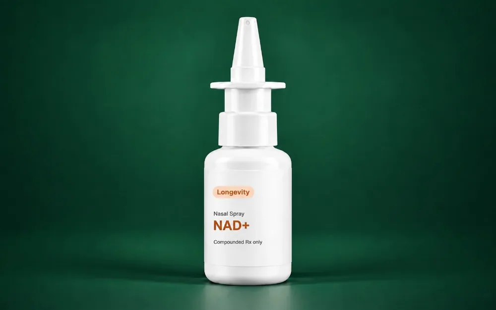 LongevityX MD compounded NAD+ nasal spray bottle